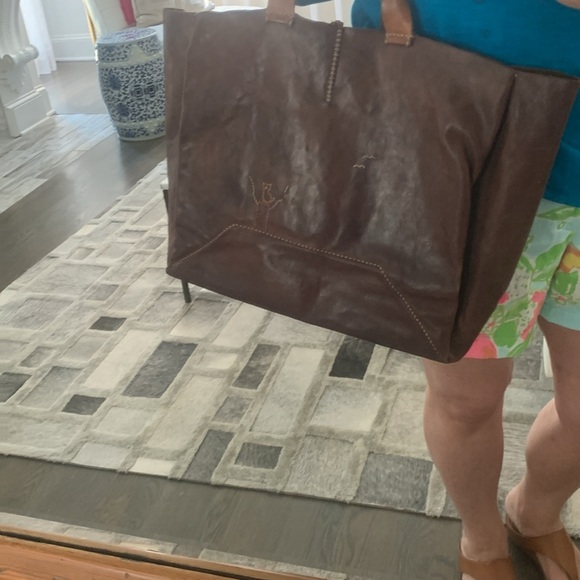 Henry Cuir Tote Embroidered Brown cow Hyde Leather Rustic Bohemian - Picture 8 of 14